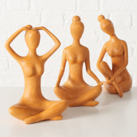 Yoga - Dames - Beeld - 3 set - Oranje - 20x29x16cm - Polyresin -  Decoratie