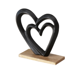 Hart - Liefde  - Zwart -  Aluminium - op voet - 18x18x7cm - Mango
