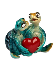 Schildpad - Liefde - Decoratie - Hartje - Blauw - Beeld - 12x10x6cm - Keramiek
