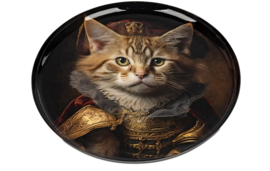 Schaal - Bord - Kat - Decoratie - Ø 28cm - Glans - Metaal - Hoogte 2 cm - Beschilderd.