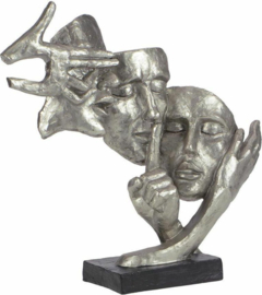 Horen Zien - Zwijgen - Beeld - Zilver - Zwart- 33cm