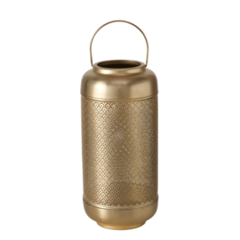 Windlicht - Metaal - 31cm  - Ø 15cm - Goud - Aziatische/Oosterse designelementen - Handgemaakt
