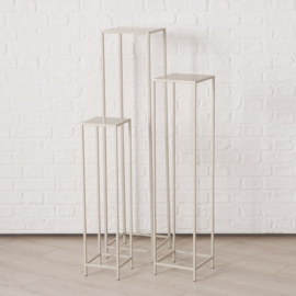 Planten tafel - Zuil Tafel - 3 set - Smeedijzer - Vierkant - Hoog 115x96x75cm - Beige - Metaal.