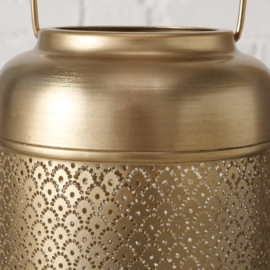 Windlicht - Metaal - 31cm  - Ø 15cm - Goud - Aziatische/Oosterse designelementen - Handgemaakt