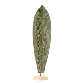 Blad - op voet - Decoratie - Groen  - 63x17x12.5cm - Mango Hout - Vensterbank
