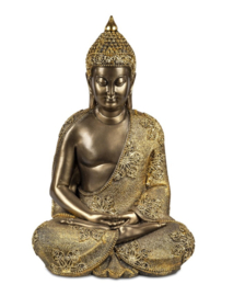 Buddha - Boeddha - 43x28x24cm - Goud - Bruin - Polyresin - Rust - Geluk