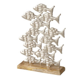 Vissen - Zilver - Bruin - 26.5x18x5cm. - Decoratie - Maritiem - Aluminium - Mango (Mangifera indica L.), Aluminium