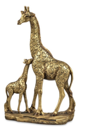 Giraf - met kind - Polyserin - Antiek Goud - 18x30x7cm - Beeld - Decoratie