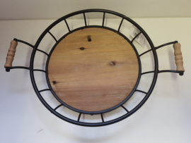 Schaal -  Fruitschaal - Hout - Metaal -Ø31cm - hoogte:8cm - industrieel - zwart