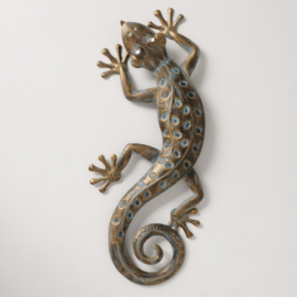 Gekko - Hagedis - Wanddecoratie - Muurdecoratie  - 63x25x6cm - Goud - Metaal
