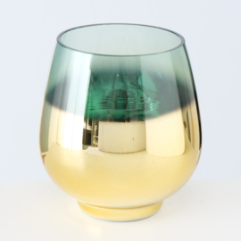Windlicht - Goud - Groen - Ø 13cm - Glas - 15cm