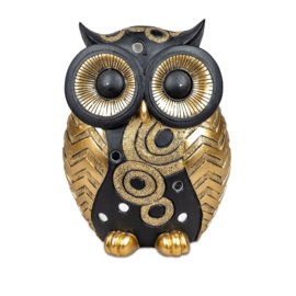 Uil - Beeld - Polyserin - Goud - Zwart - 22cm - Spiegeltjes