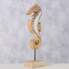 Zeepaard - Bruin - Zilver- 27cm - Decoratie -Maritiem - Aluminium - Mangohout.