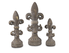 Franse lelie - Decoratie - 3 set - Landelijk symbool - Beton - bruin/goud - 43-36-28cm