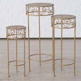 Bijzet tafel - 3 set - Smeedijzer - Rond - 70-60-50cm - Goud - Wit