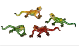 Amfibie - Gekko - Veel kleur - Beeld - Decoratie - 4 set - 13x9x6,5cm - Polyresin
