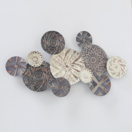 Wanddecoratie - Muur decoratie - 110x7x60cm - Metaal - Beige - Groen - Grijs