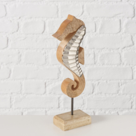 Zeepaard - Bruin - Zilver- 27cm - Decoratie -Maritiem - Aluminium - Mangohout.