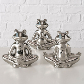 Yoga - Kikkers - 3 set - Zilver - 14x14x5.5cm - Aardewerk -  Decoratie