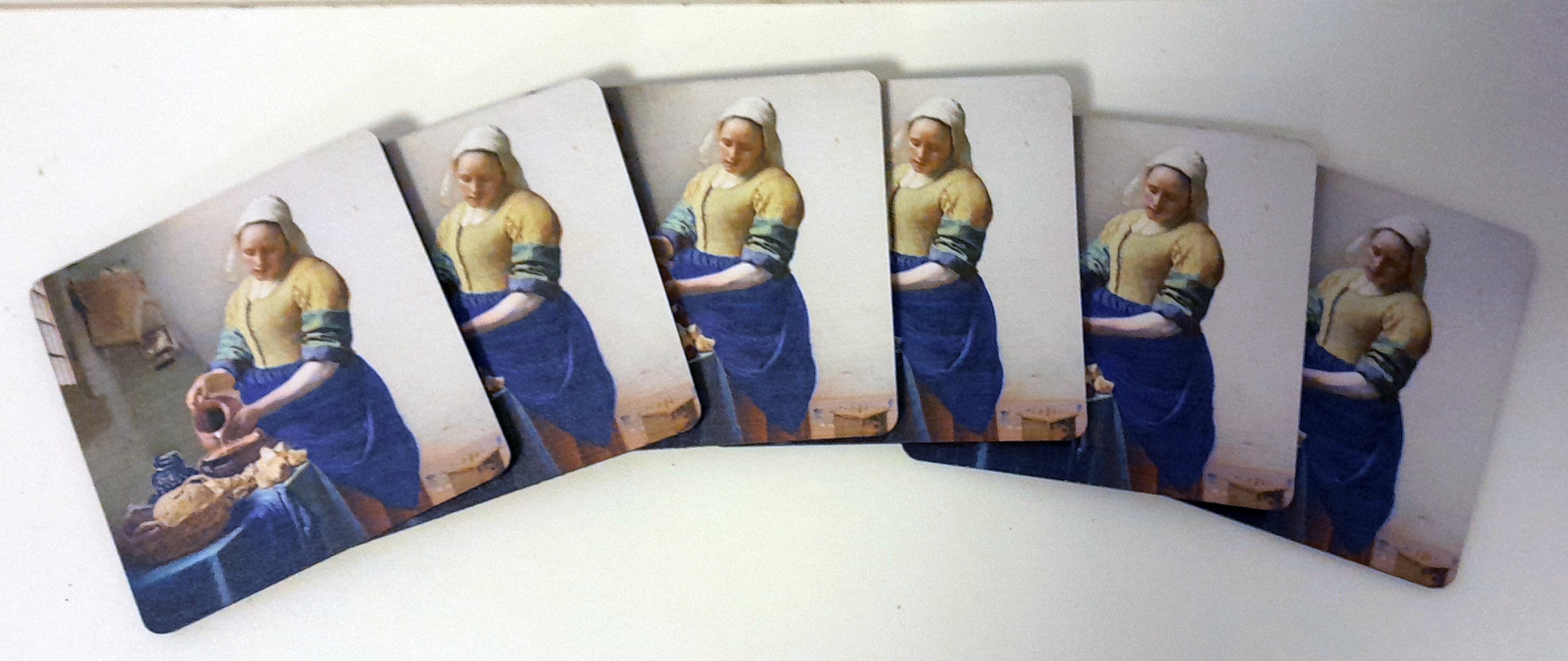 Onderzetters - Melkmeisje - 6 set - creme - 9x9cm - Kurk