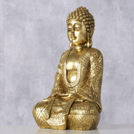 Boltze - Buddha - Boedha - 12-8-20cm -  Goud - polyserine - 24cm - Geluk