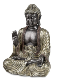 Boltze - Boeddha - Buddha - Zilver - 25x18x15cm - Polyserin