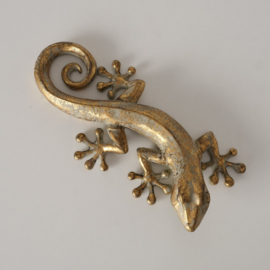 Gekko - Hagedis - Beeld - Decoratie  - 35x19x6.5cm - Goud - Polyserin