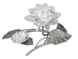 Waxinehouder - Theelicht - Sfeervol - Bloem - Metaal - Glas - 26x22x15cm.