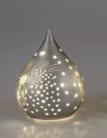Kerst -  Druppel - Decoratie - Grijs - Glas - 16cm - Ø12cm - incl ledlicht - incl. AAA batterij