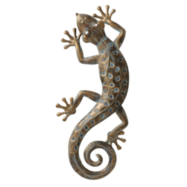 Gekko - Hagedis - Wanddecoratie - Muurdecoratie  - 63x25x6cm - Goud - Metaal