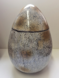 Pot met deksel - Urn - Ei model - Metaal - 34cm hoog  - Ø23cm - Marmer.