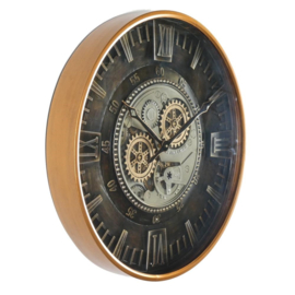 Klok - Wandklok - Radar klok - Tandwielen - Met Glasplaat - Ø 59cm - Metaal - industrieel - Zwart - Oud Zilver- Goud.
