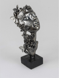 Gezicht - Beeld - Bronz - 32cm - Vlinder - Bloem