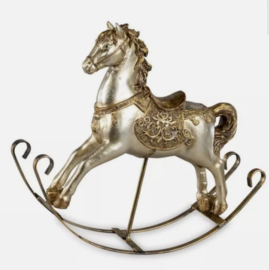 Hobbelpaard - Decoratie - Polyresin - Paard - 27x23x6cm - Zilver - Goud - Decoratie
