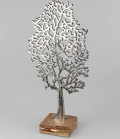 Levensboom - Op Mango Voet - 62cm - Zilver - Aluminium - Raw