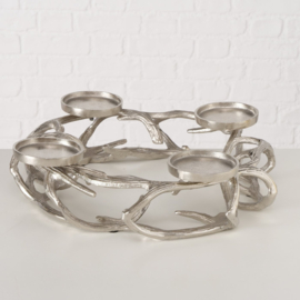 Kandelaar - Gewei - Aluminium - 4 kaars - 11cm - Ø 41cm - Zilver