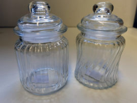 Glas - Voorraad pot met deksel - 2 set - Klein - 12cm hoog - ø8cm.