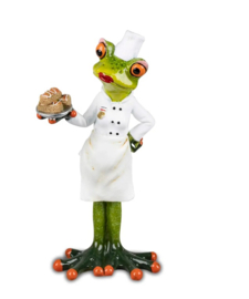 Kikker - Chef de toetjes - Vrouw - Opkikker -  Groen - Beeld - 14x8x8cm - Keramiek