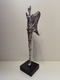 Engel - Beeld - Decoratie - Aluminium - 43x10x10cm  - Zilver - op voet