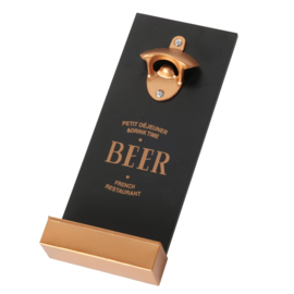 Opener - Wand opener - Hout - Zwart - Koper - Cadeau - 12x4.5x29.5cm. - opvangbakje