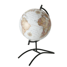 Wereldbol - Globe - 36cm - Ø19cm - Wit - Zwart
