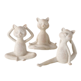 Yoga - Katten - Beeld - 3 set - Beige - 14,5x15x6cm - Polyresin -  Decoratie