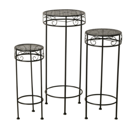 Bijzet tafel - 3 set - Planten tafel - Hoogte: 70-60-50 cm - Zwart - Ø 30-25-20cm. - Metaal