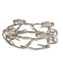 Kandelaar - Gewei - Aluminium - 4 kaars - 11cm - Ø 41cm - Zilver