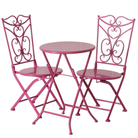 Tuin set - Buiten tafel met stoelen - Meubel set -65x3x38 cm  - Metaal - Donkerroze  - Landelijk.