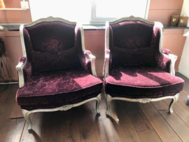 Barok fauteuils in aubergine-zilver