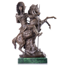 Indiaan met paard bronzen beeld