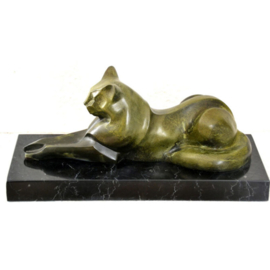 Art Deco liggende bronzen kat of poes