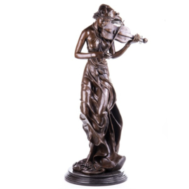 Vrouw met viool bronzen beeld