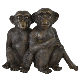 Chimpansee apenpaar brons beeld